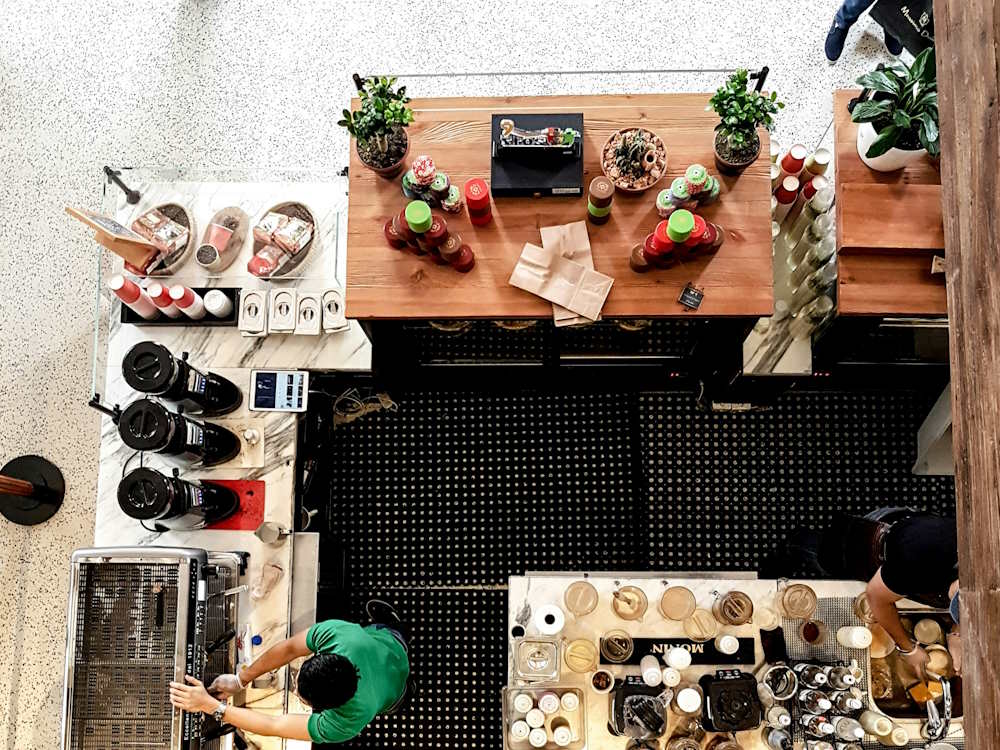 Aerial view of a coffee shop in Saudi Arabia.