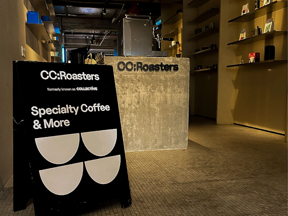 A CC:Roasters coffee sign outside of a café.